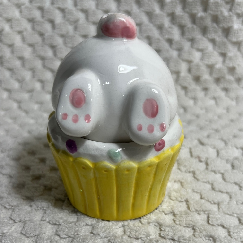 White and Yellow Bunny Cupcake Salt and Pepper Shakers